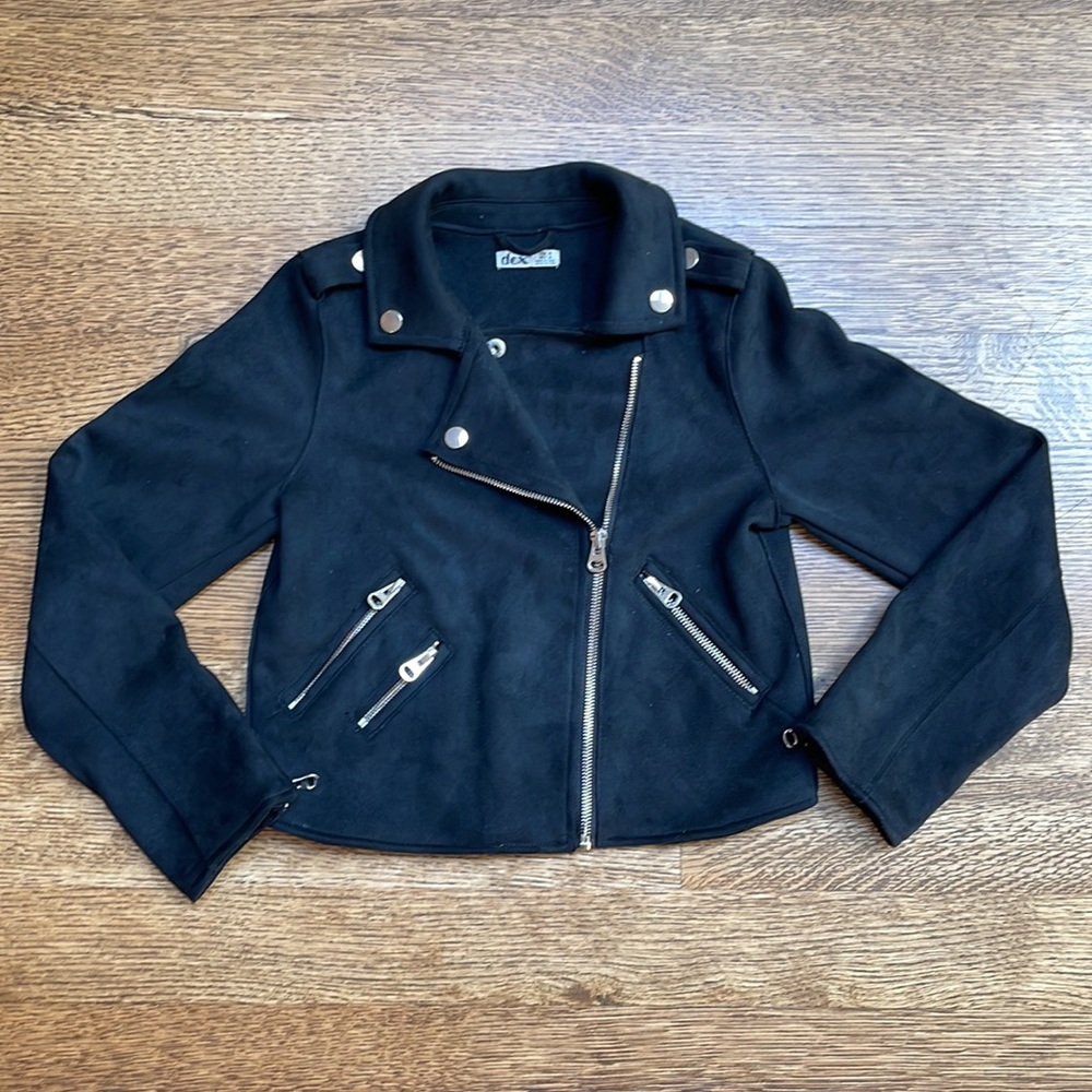 Dex Kids faux suede black moto jacket